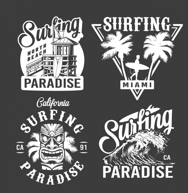 Vintage surf monochrome emblems