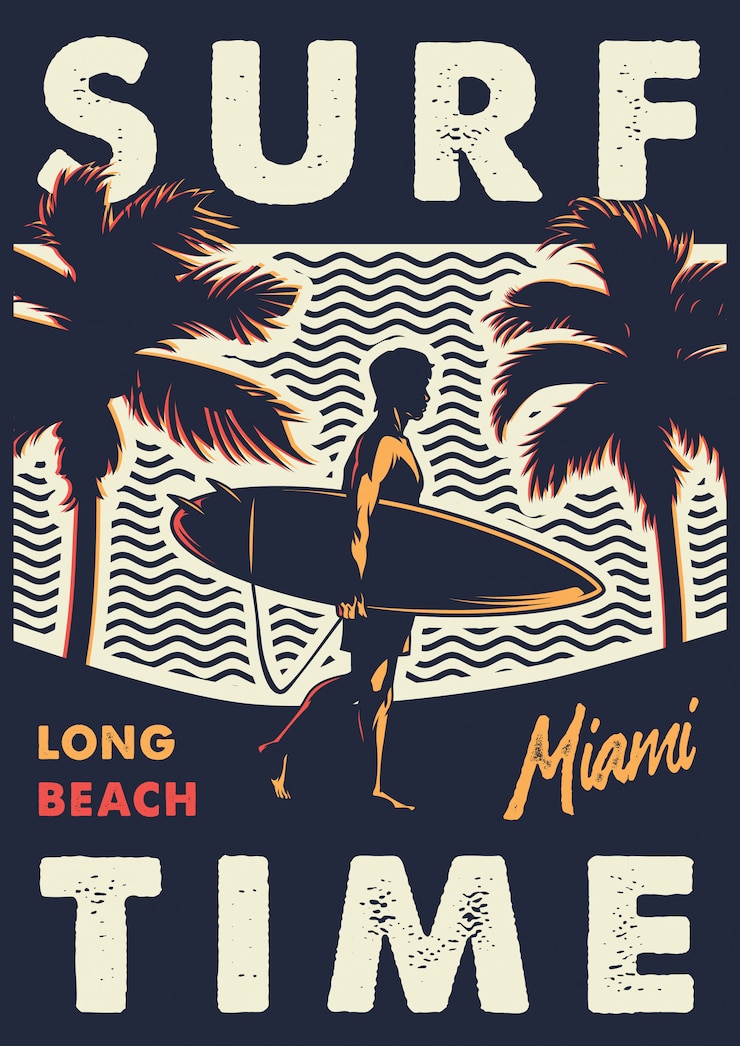 Free Vector vintage surf time colorful poster