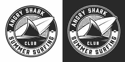Бесплатное векторное изображение Винтажный серфинг клуб монохромный круглый значок