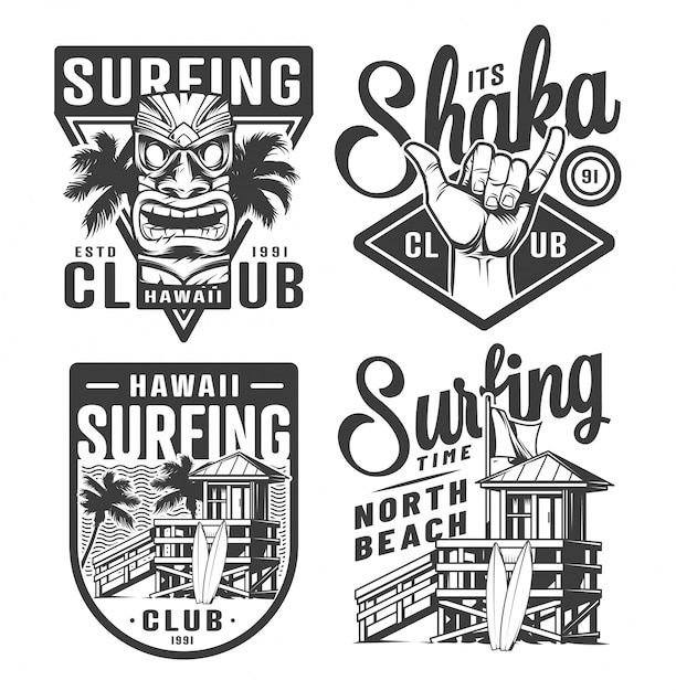 Vintage surfing logos set