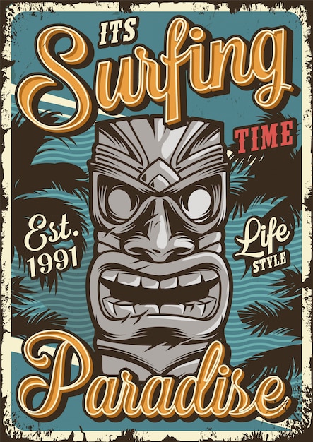Vettore gratuito poster di surf vintage