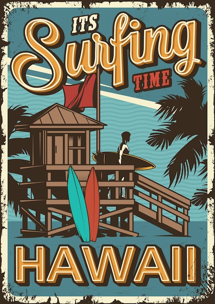 Free vector vintage surfing time poster