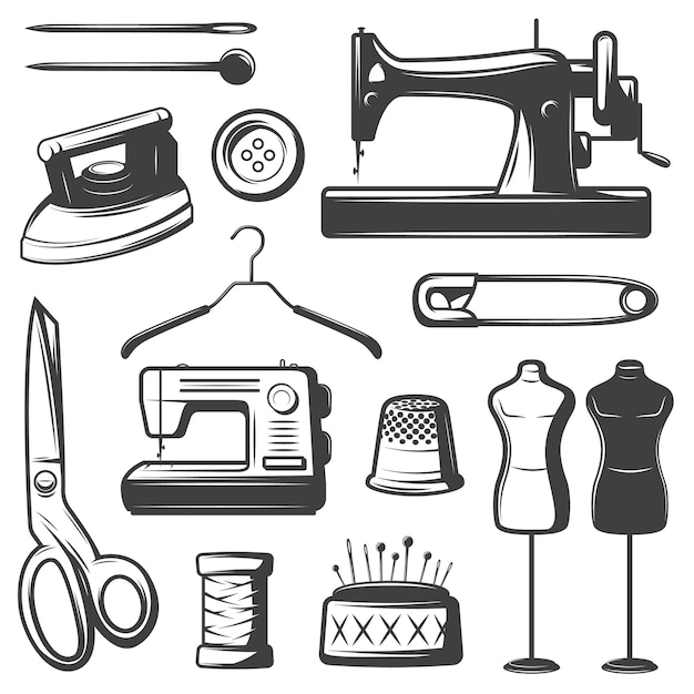 Sewing notions and supplies set Royalty Free Vector Image