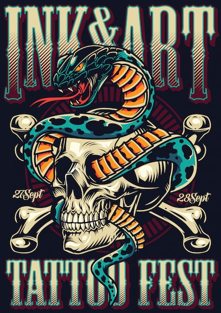 Free vector vintage tattoo fest advertising template