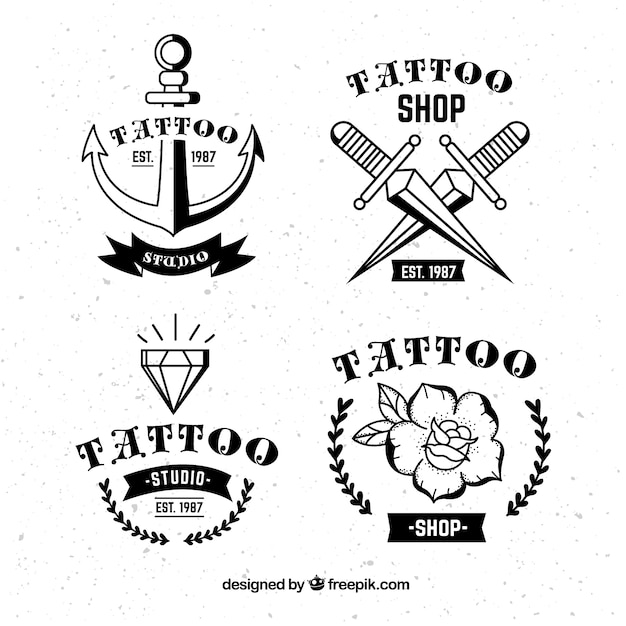 Vettore gratuito collezione di logo del tatuaggio vintage