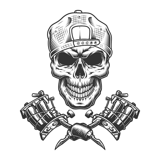 Vintage tattoo master skull in cap