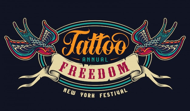 Free vector vintage tattoo salon colorful emblem