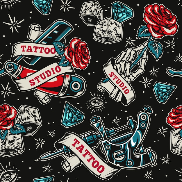 Vintage tattoo salon seamless pattern