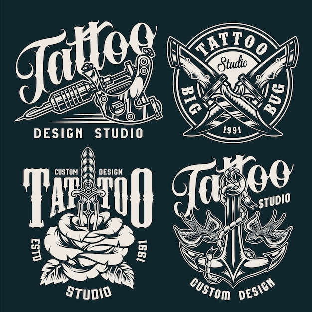 Vettore gratuito distintivi di studio tatuaggio vintage