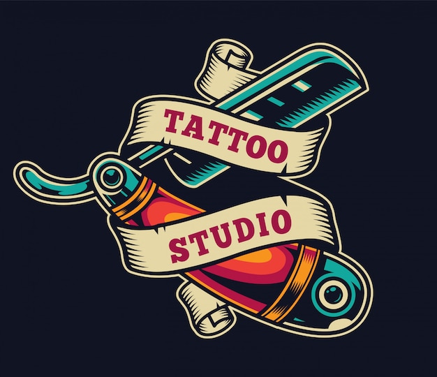 Vintage tattoo studio colorful badge