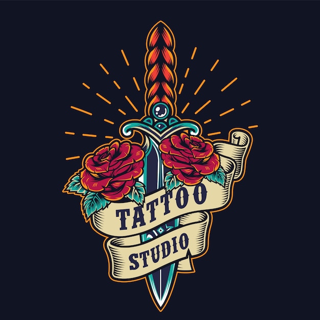Vintage tattoo studio colorful emblem