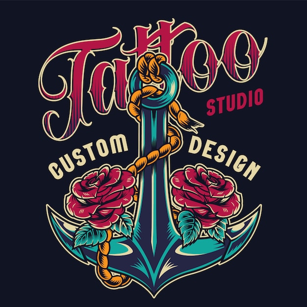 Vintage tattoo studio colorful label