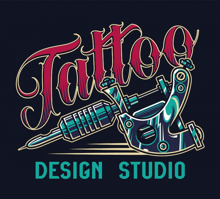Free Vector vintage tattoo studio colorful print