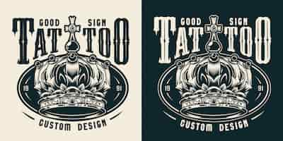 Vettore gratuito emblema monocromatico di studio tatuaggio vintage