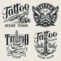 Vettore gratuito etichette monocromatiche di studio tatuaggio vintage