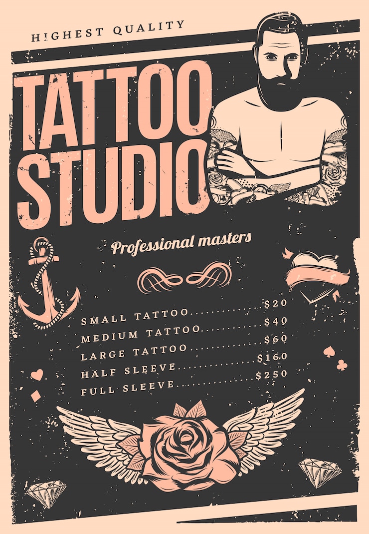 Free Vector vintage tattoo studio poster