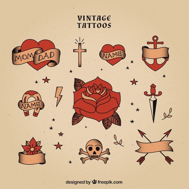 Vettore gratuito collezione vintage tatuaggi