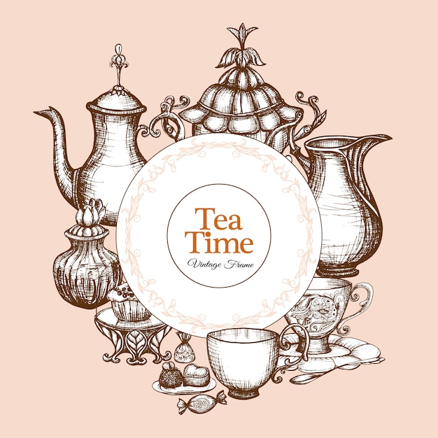 Бесплатное векторное изображение Винтажная чайная рамка
