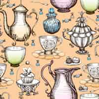 Free vector vintage tea seamless pattern