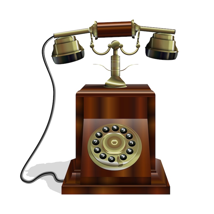 Free Vector vintage telephone with wooden body and a gold tube