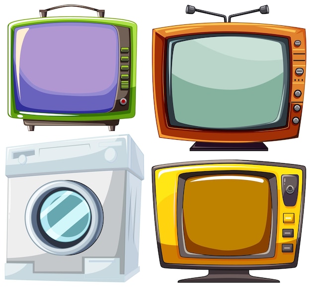 무료 벡터 고대 텔레비전 과 현대 세탁기
