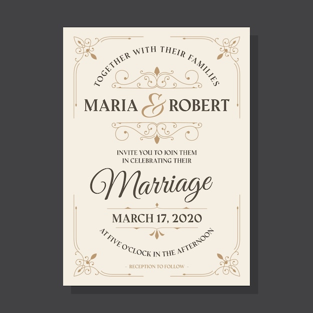 Free vector vintage template wedding invitation