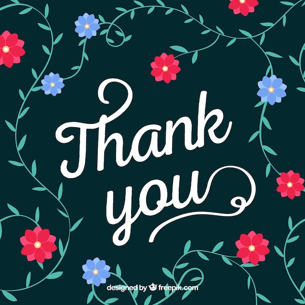 Free vector vintage thank you background with flowers and leaves in flat design