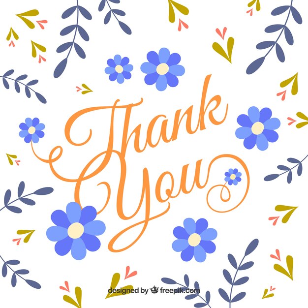 Vintage thank you background with flowers and leaves