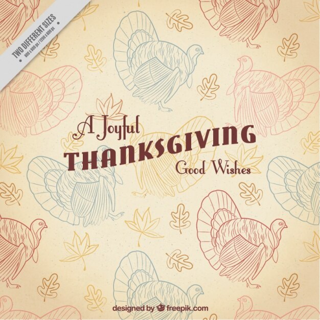 Free Vector vintage thanksgiving backgorund of hand drawn turkey 