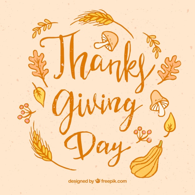 Free vector vintage thanksgiving lettering with hand drawn elements