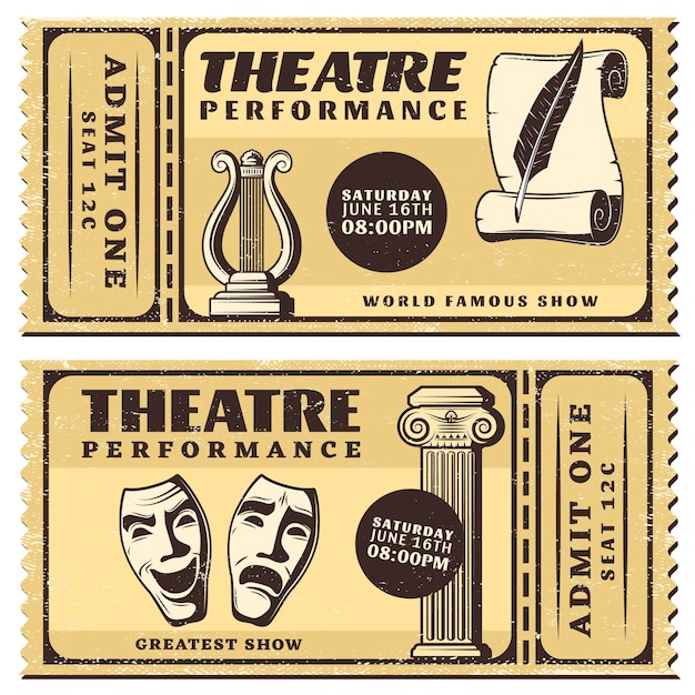 Vintage Theatre Performance Horizontal Tickets