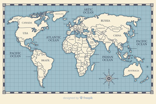 世界地図のビンテージテーマの描画