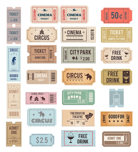 vintage tickets with different grange textures