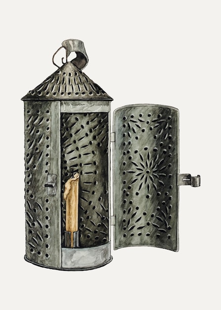 Vintage tin lantern vector illustration, remixed from the artwork by augustine haugland