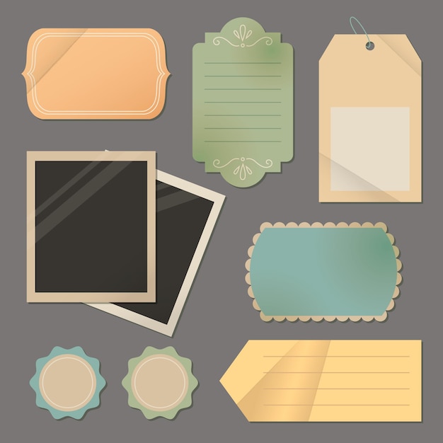 Free vector vintage torn paper and labels with blank photos