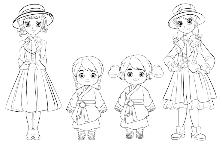 無料Vector ヴィンテージと伝統的な女の子のファッションイラスト