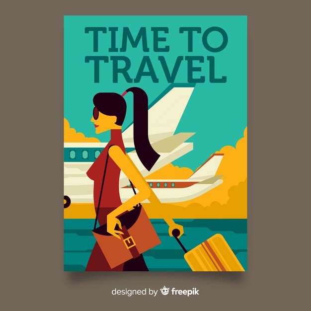 vintage travel poster flat style