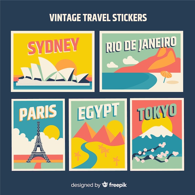 Vintage travel stickers set