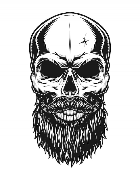 Free vector vintage trendy bald hipster skull template