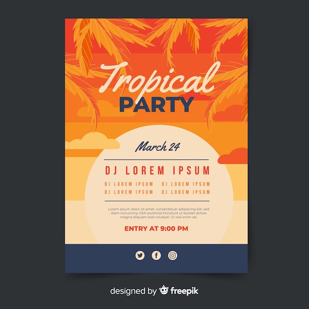 Vettore gratuito modello di poster festival di musica tropicale vintage