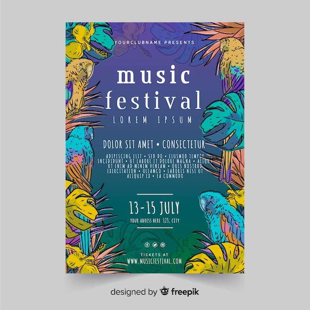 Free vector vintage tropical music festival poster template