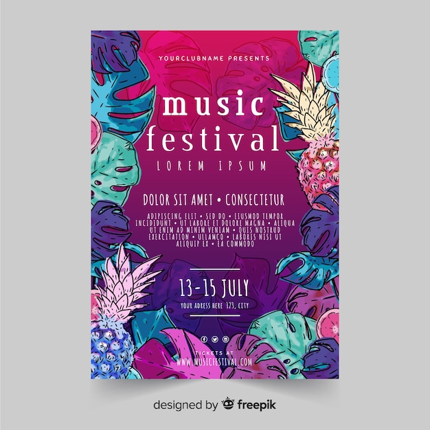 Vintage tropical music festival poster template