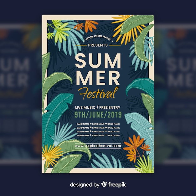 Free vector vintage tropical music festival poster template