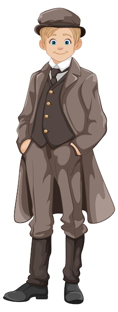 ヴィンテージ ツイード スーツと帽子の漫画のキャラクター