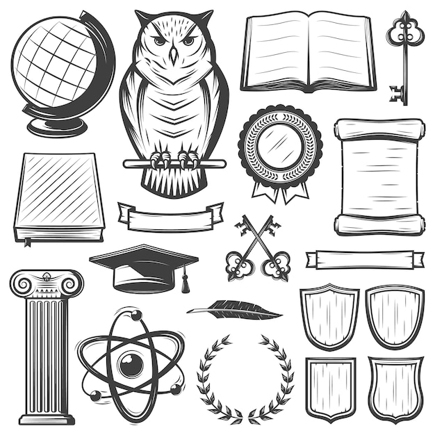 Vintage university and academy elements set
