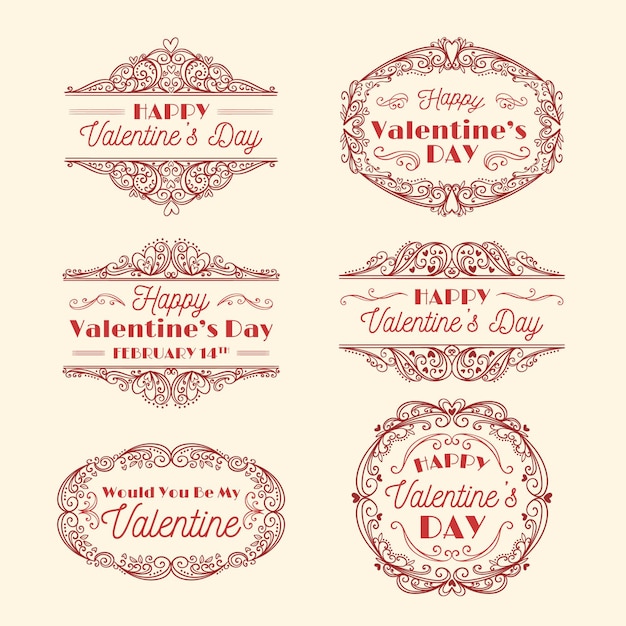 Collezione di badge vintage di san valentino