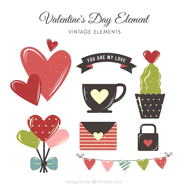 Vettore gratuito collezione di elementi vintage di san valentino