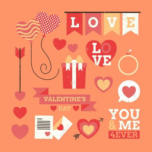 Vintage valentine's day element set