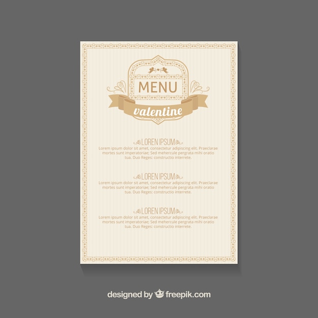 Free vector vintage valentine's day menu template