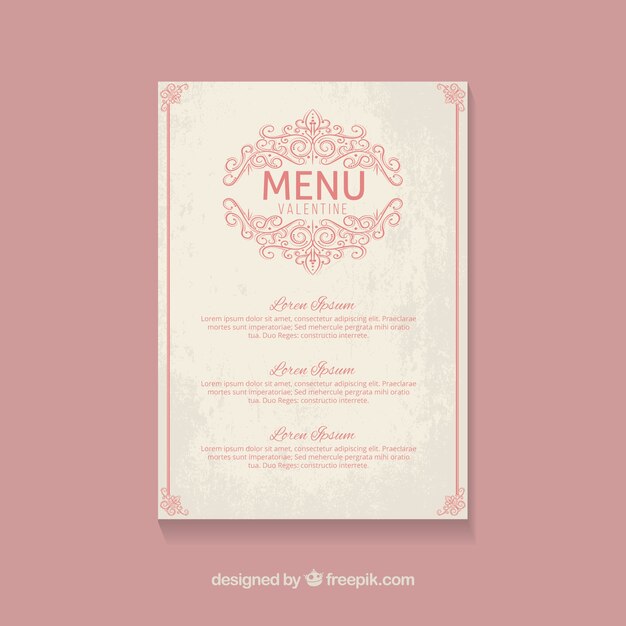 Vintage valentine's day menu template